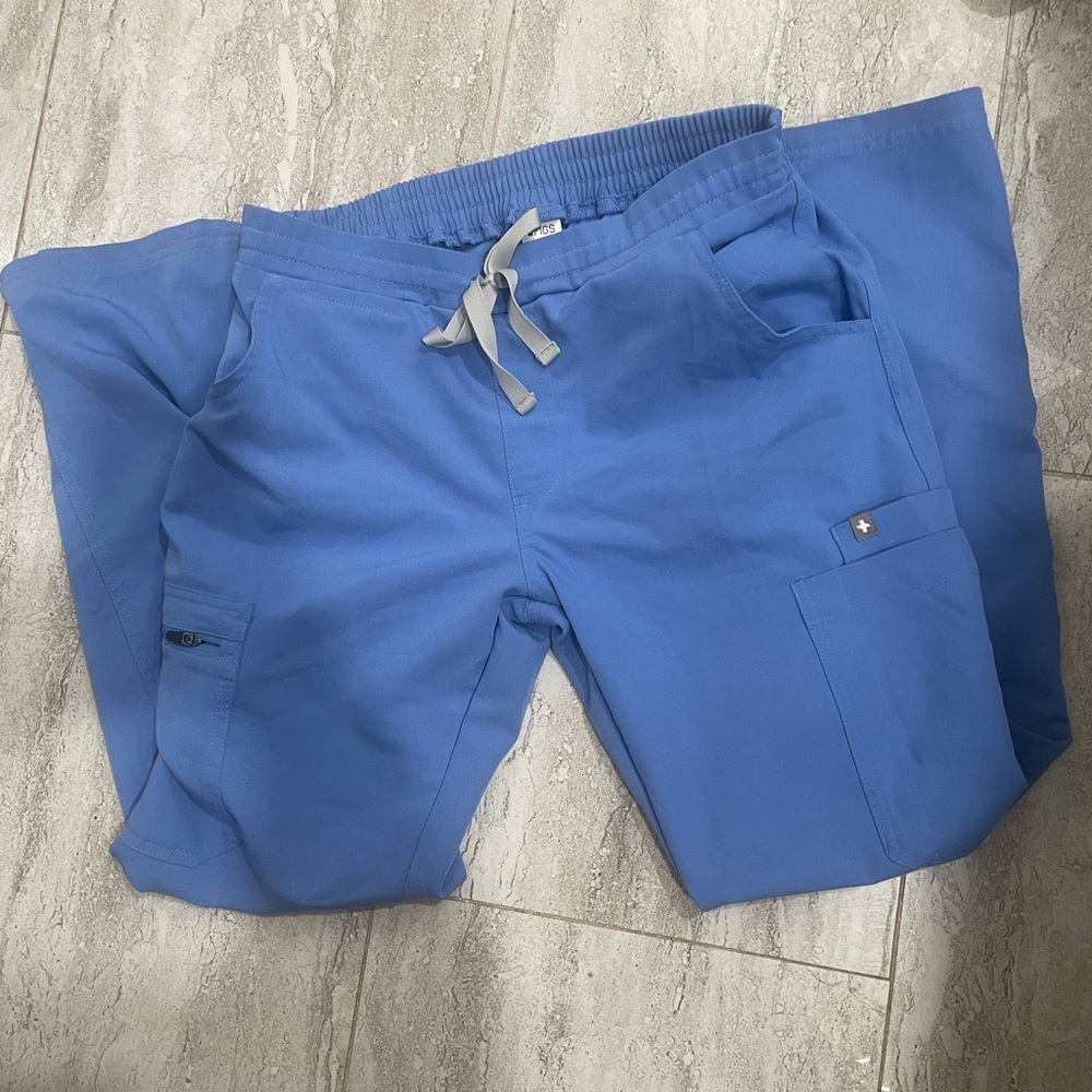 Blue Scrub Pants with Gray Drawstring